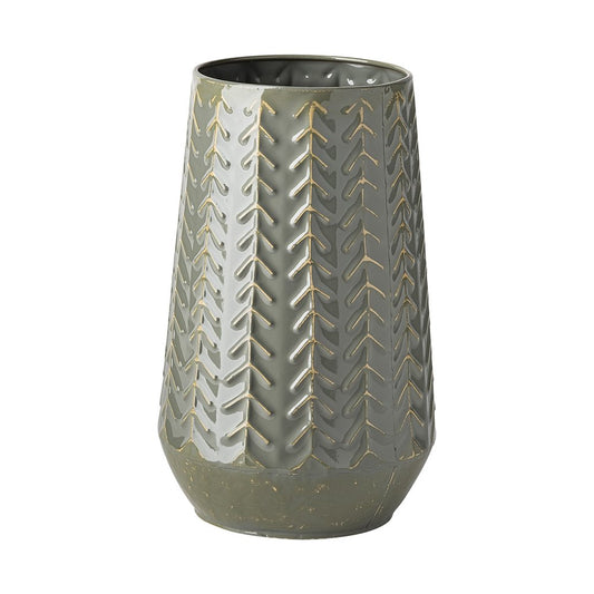 11" Green Abstract Cylinder Metal Table Vase