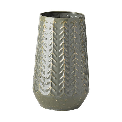 11" Green Abstract Cylinder Metal Table Vase
