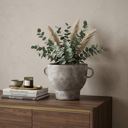 7" Brown Abstract Cylinder Ceramic Table Vase