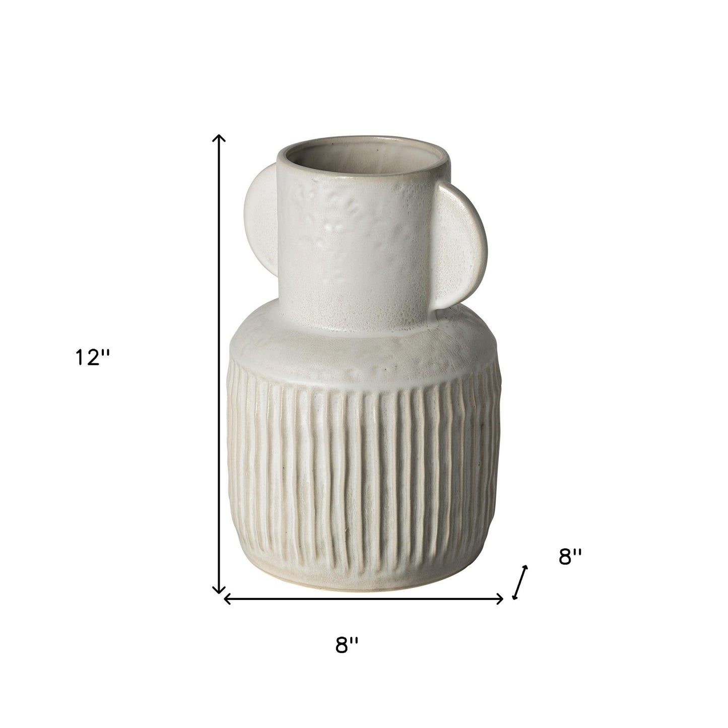 12" Whitewash Handled Textured Ceramic Vase