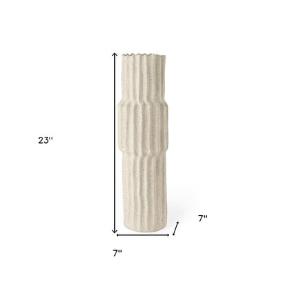 23" Cream Abstract Cylinder Ceramic Table Vase