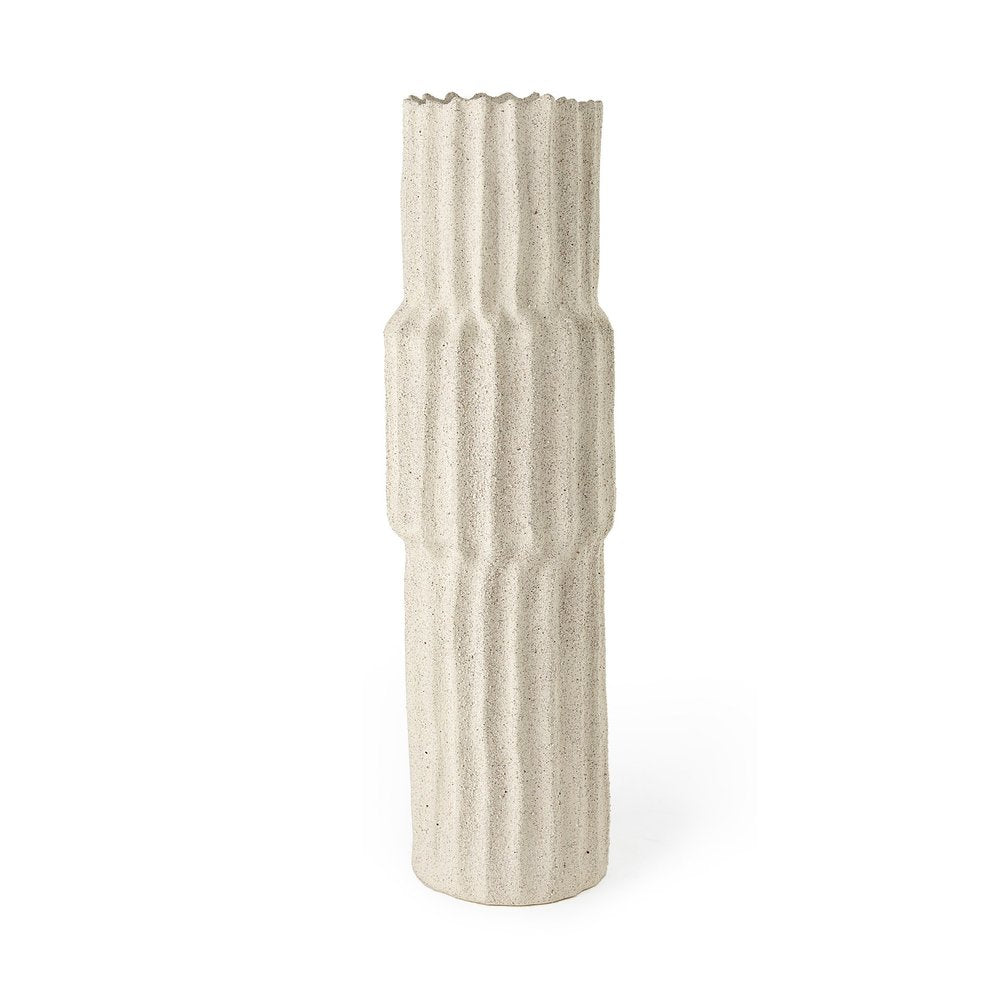23" Cream Abstract Cylinder Ceramic Table Vase