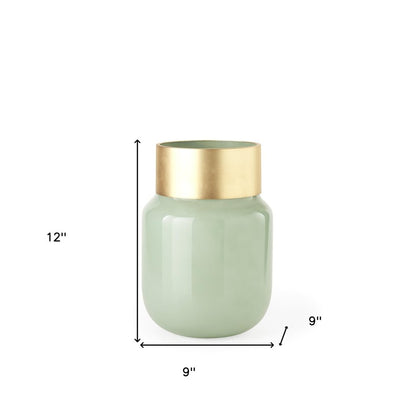 12" Green Abstract Cylinder Crystal Glass Table Vase