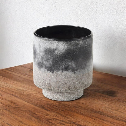 6" Brown And Black Abstract Cylinder Ceramic Table Vase