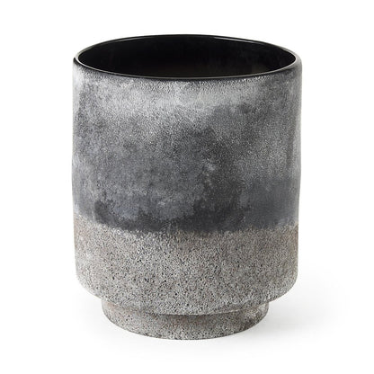 9" Brown And Black Abstract Cylinder Ceramic Table Vase