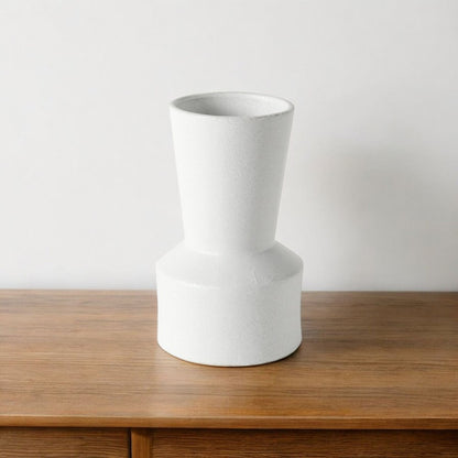 9" White Abstract Cylinder Ceramic Table Vase