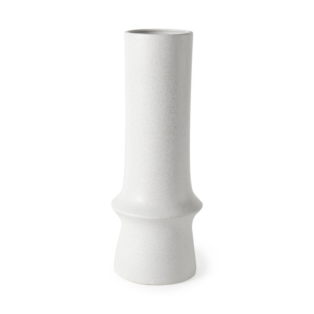 17" White Abstract Cylinder Ceramic Table Vase