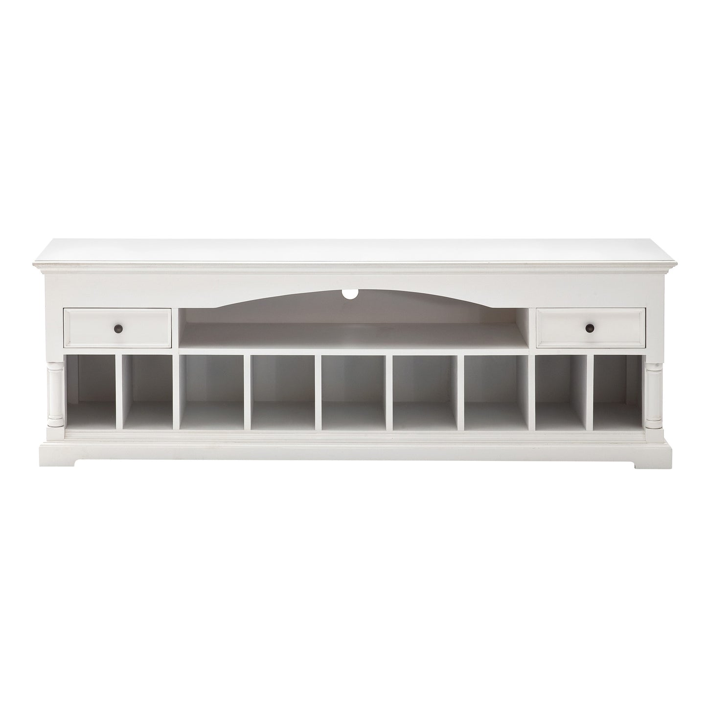 71" White Solid Console Table With Shelves And Drawers