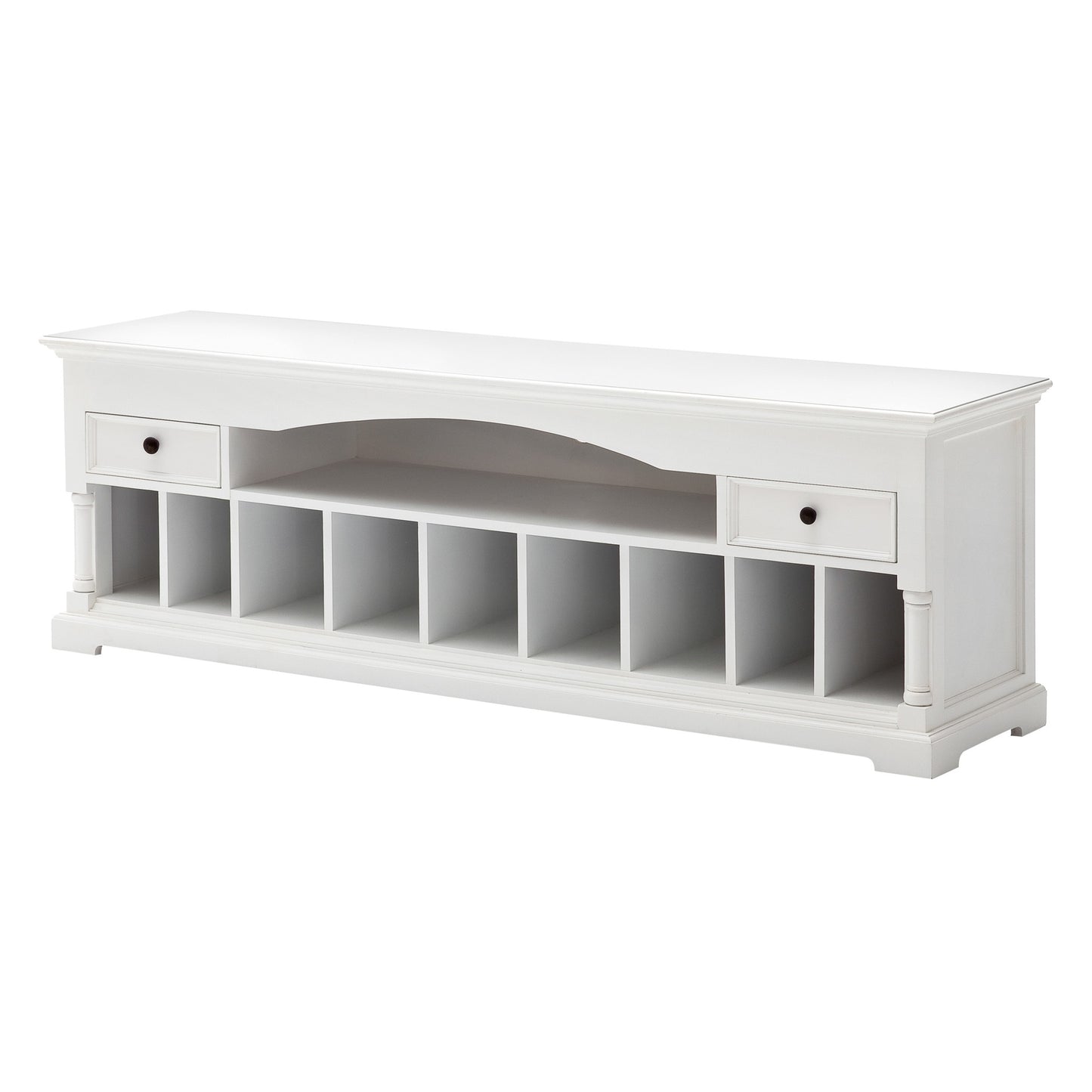 71" White Solid Console Table With Shelves And Drawers