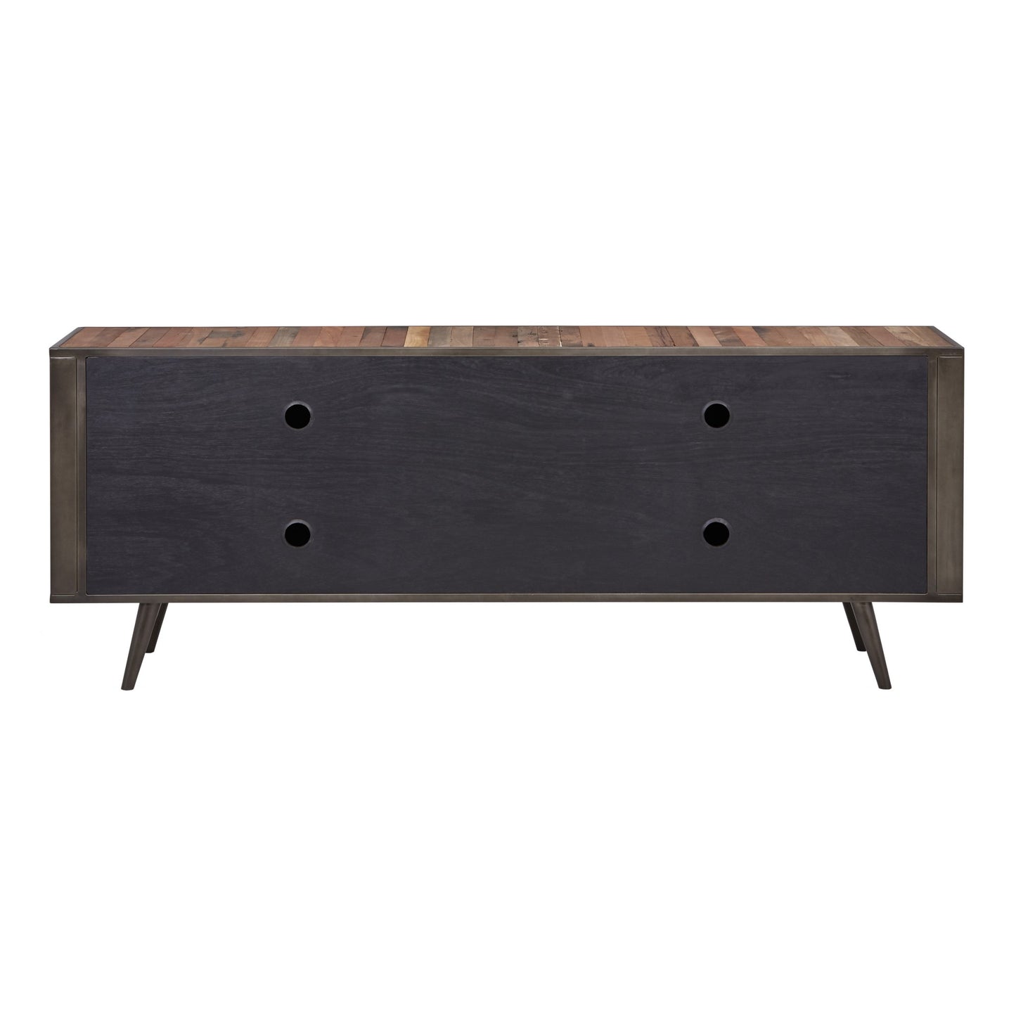 79" Wood Brown Recycled Boat Wood And Iron Cabinet Enclosed Storage TV Stand