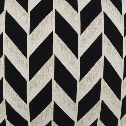 Black and cream chevron-pattern pillow with textured fringe, 24" x 24
