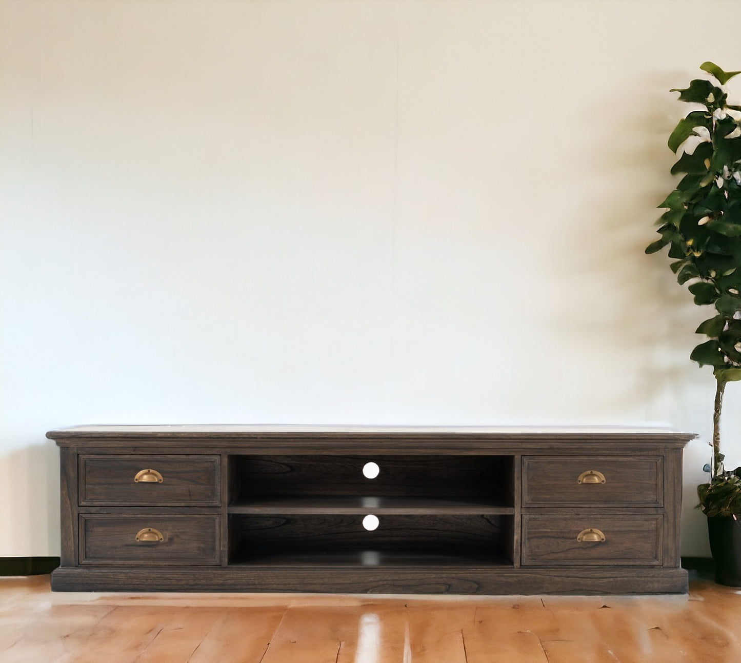71" Black Wash Wood Entertainment Unit with Four Drawers
