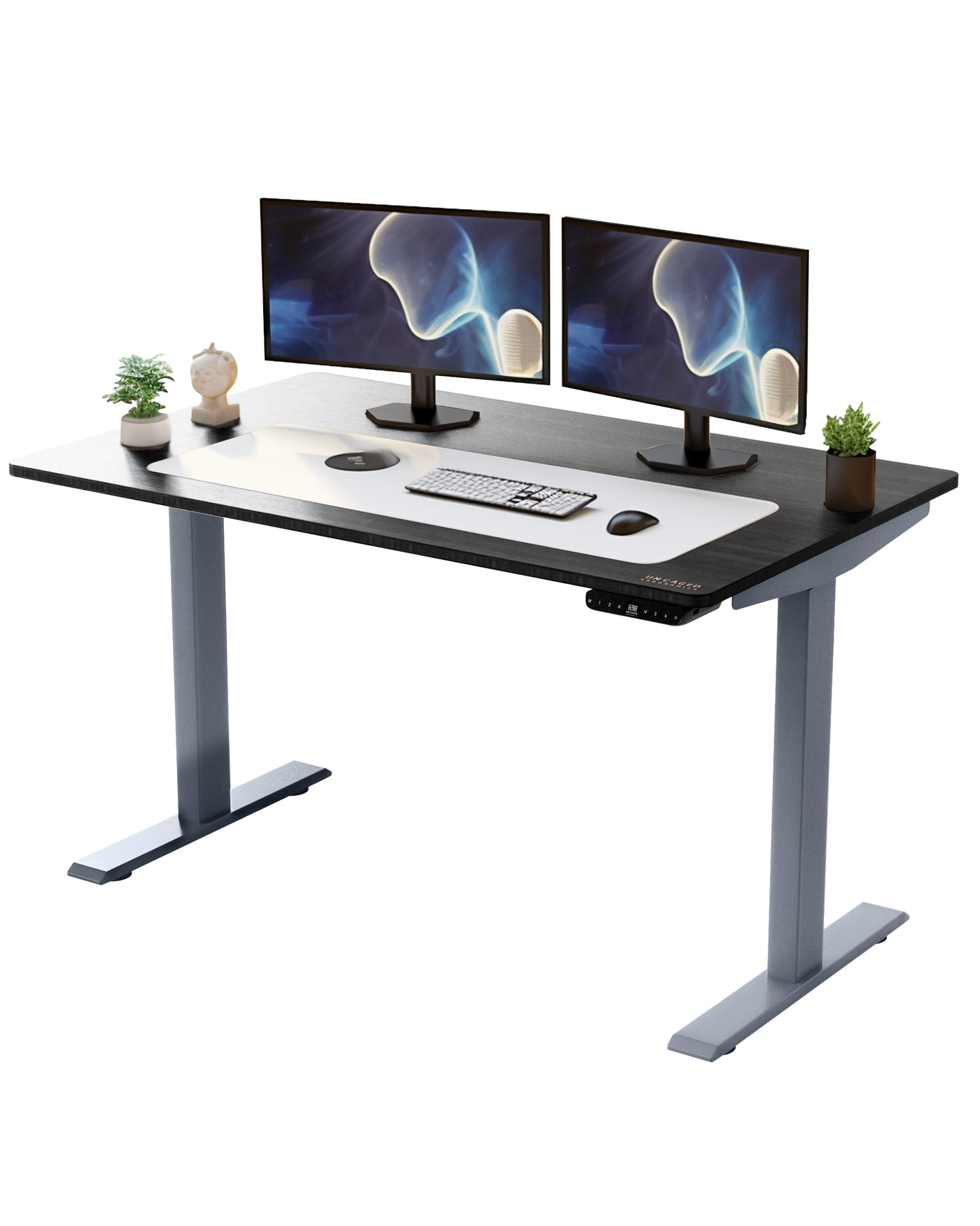 Gray Bamboo Dual Motor Electric Office Adjustable Computer Desk