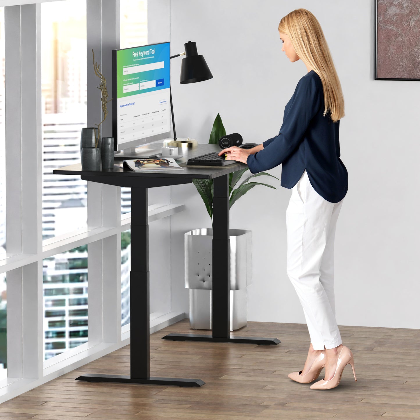 Black on Black Bamboo Dual Motor Electric Office Adjustable Computer Desk