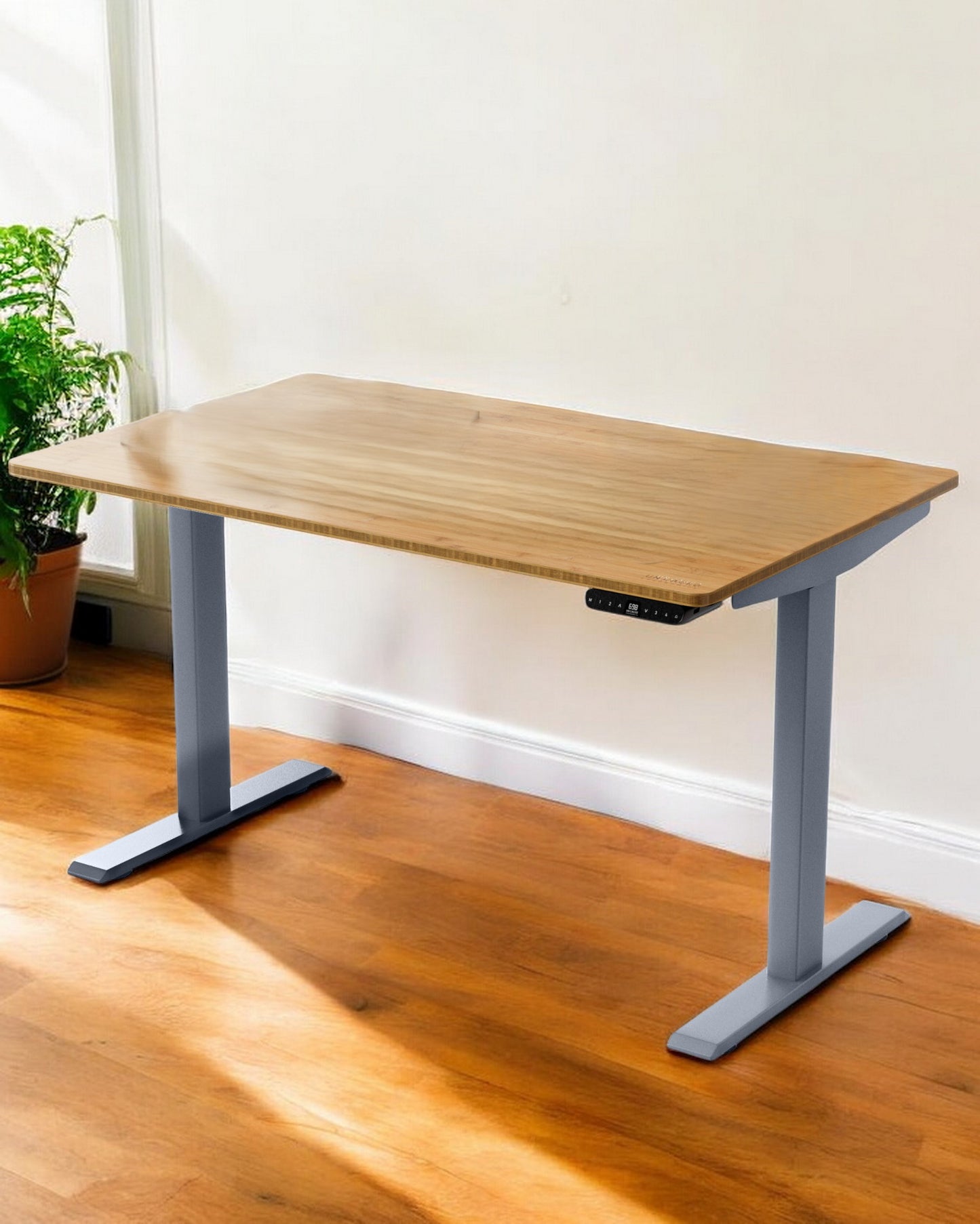 30" Adjustable Brown and Gray Stainless Steel Computer Desk