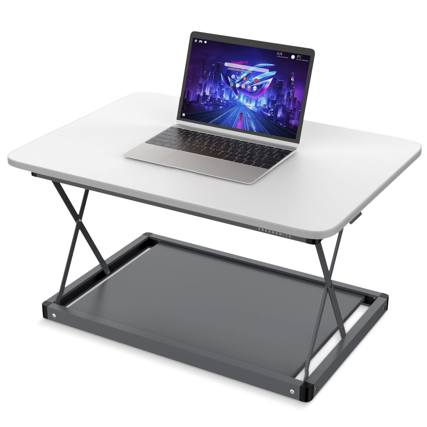 20" Adjustable White and Silver Stainless Steel Standing Desk Converter