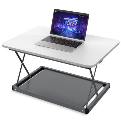 20" Adjustable White and Silver Stainless Steel Standing Desk Converter