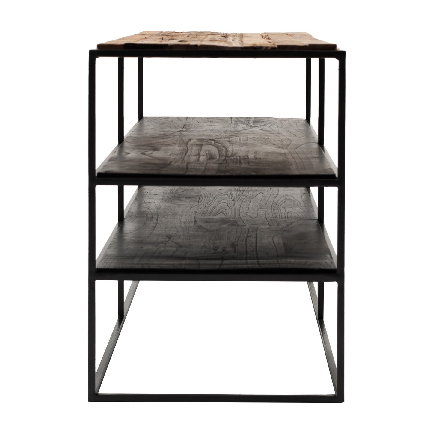 44" Modern Rustic Wood and Black Metal Open TV Stand