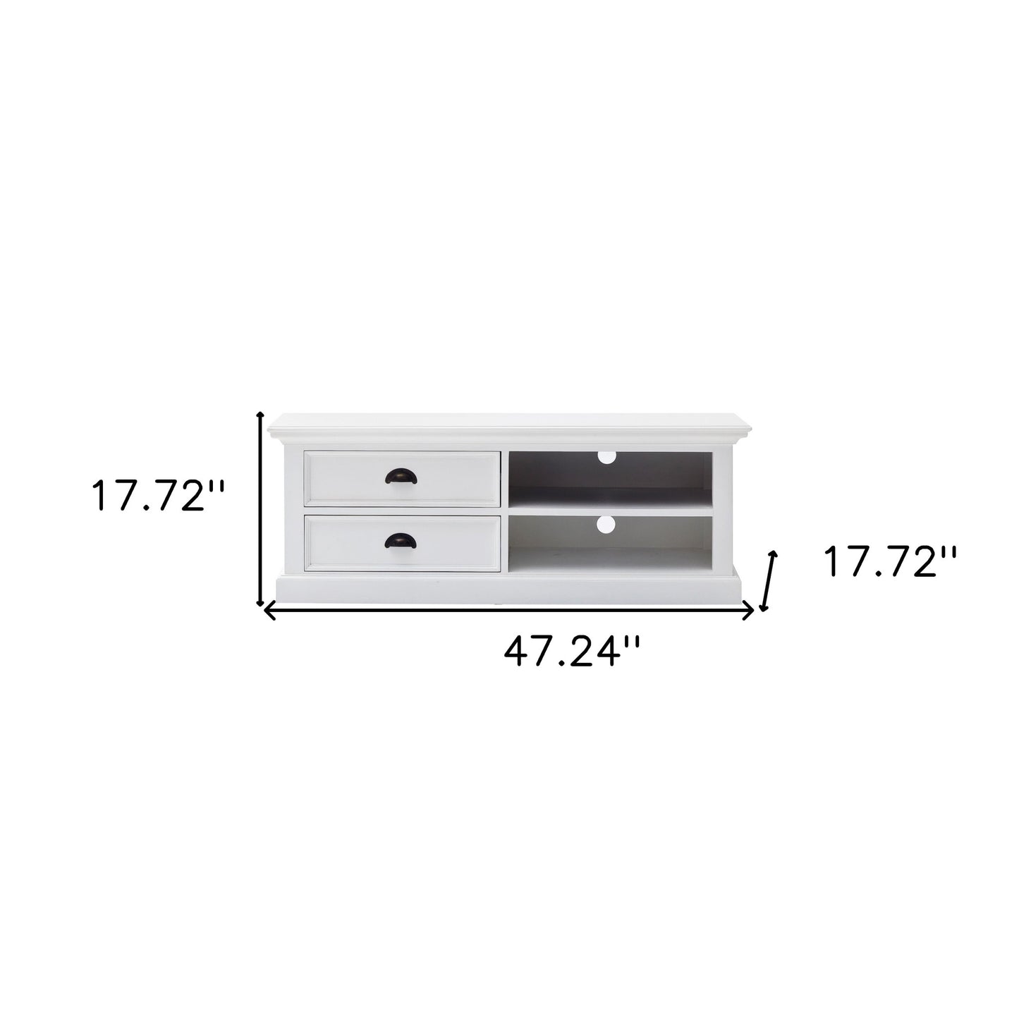 47" White Solid Wood Drawers and Open Shelving Entertainment Center