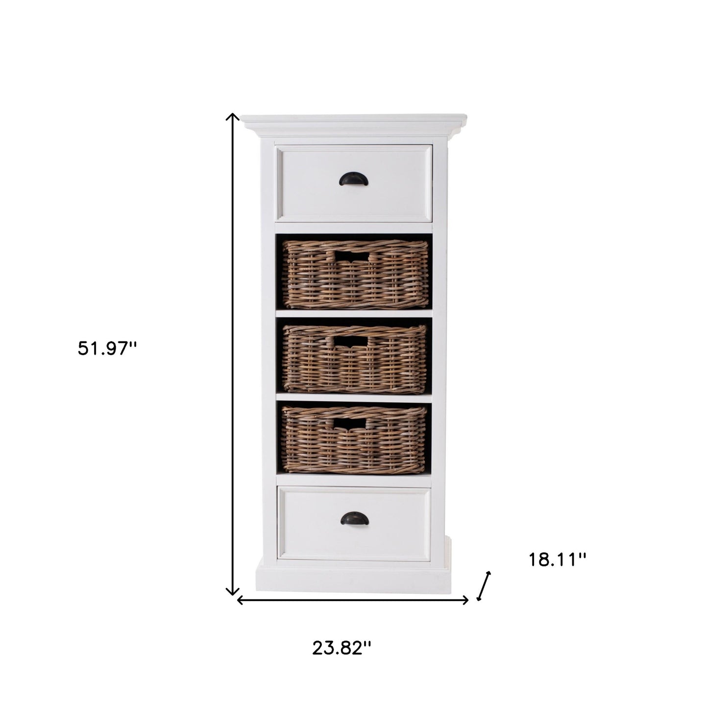 52" White Two Drawer Storage Cabinet With Baskets