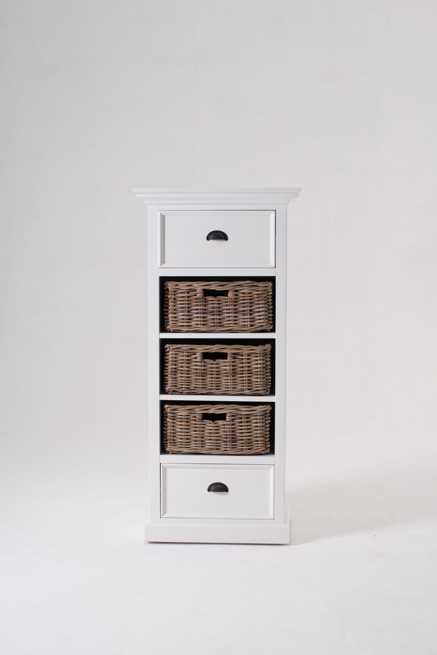 52" White Two Drawer Storage Cabinet With Baskets