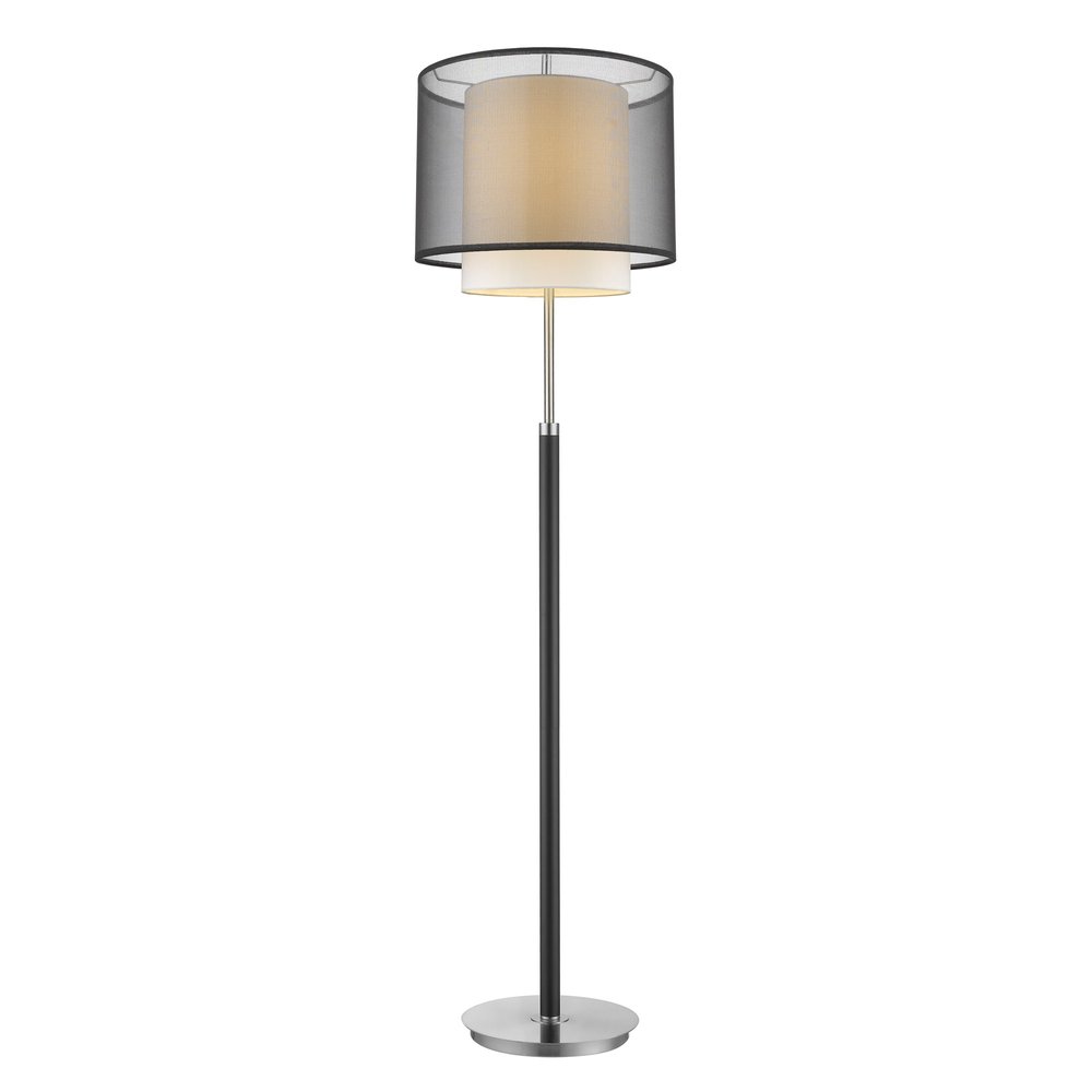 62" Floor Lamp With Black And White Fabric Drum Shade