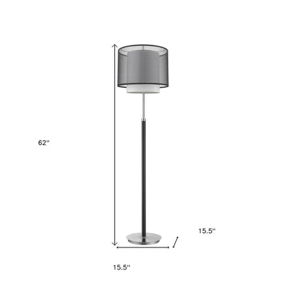 62" Floor Lamp With Black And White Fabric Drum Shade