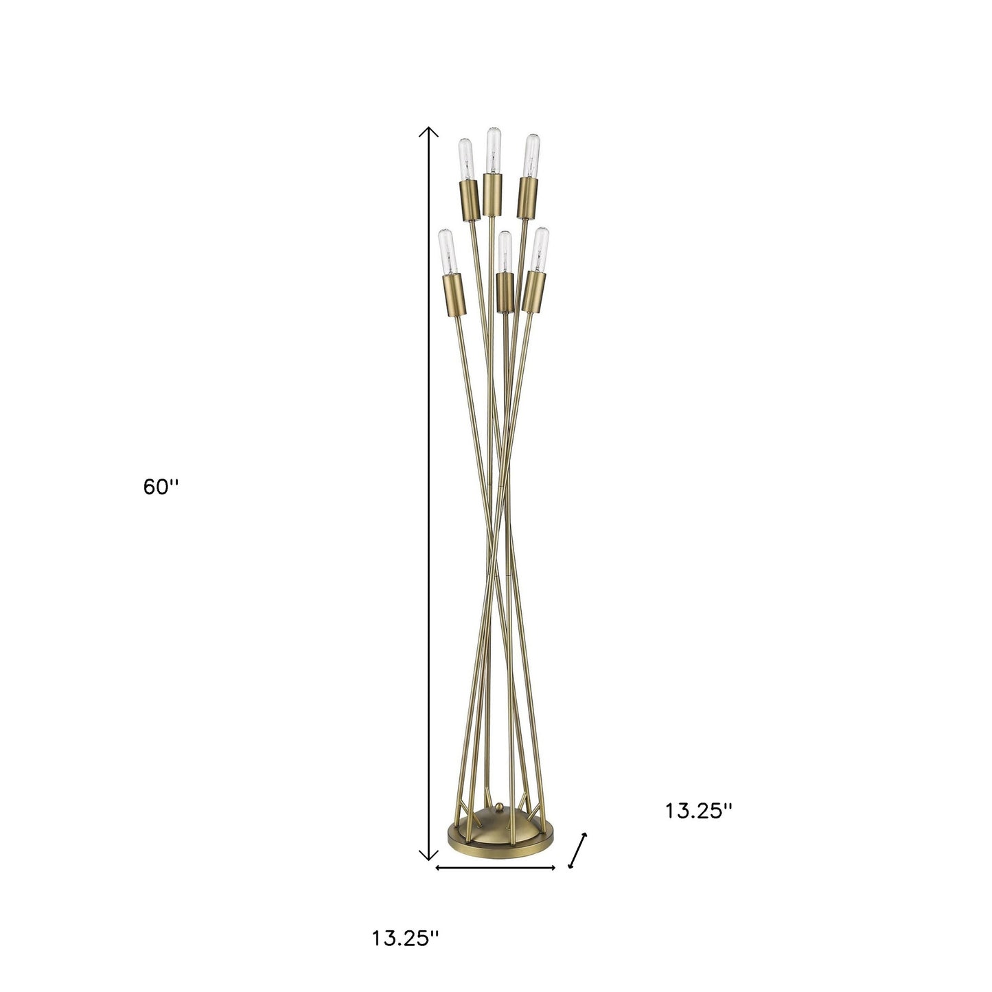 60" Brass Six Light Torchiere Floor Lamp