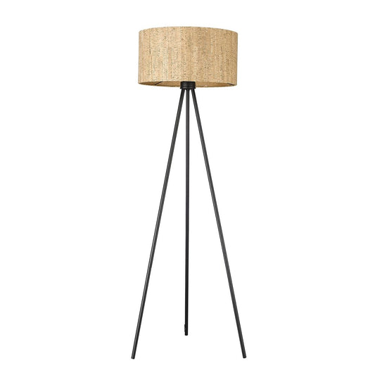58" Brown And Black Metal Tripod Floor Lamp With Brown Shade