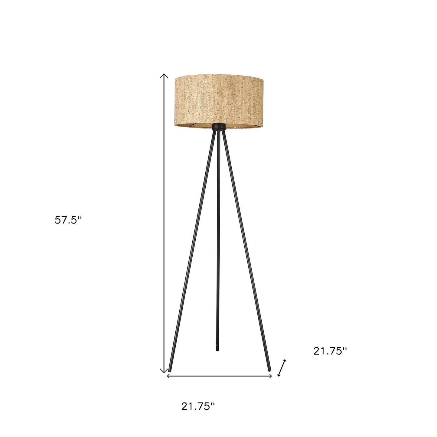 58" Matte Black Tripod Floor Lamp With Shade