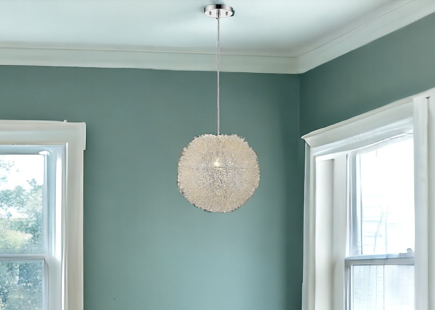 Luminary 1-Light Metallic Silver Pendant With Hand Woven Aluminum Wire Shade (15")