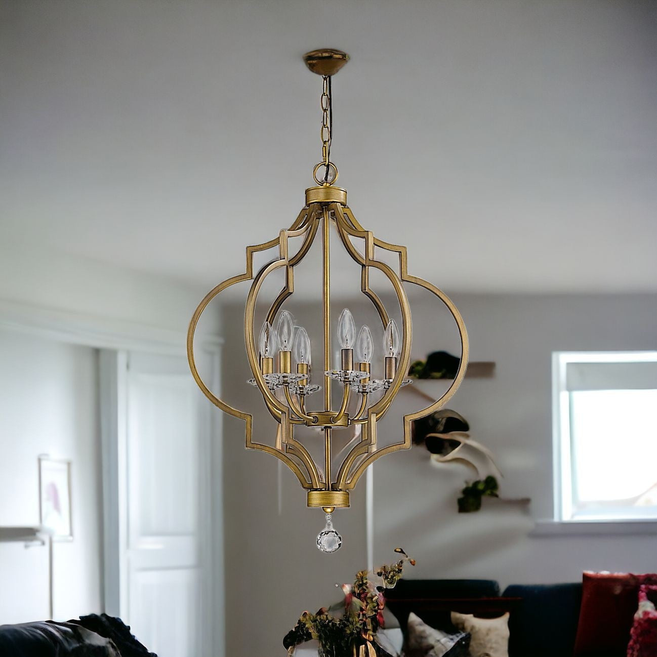 Peyton 6-Light Raw Brass Chandelier With Crystal Accents