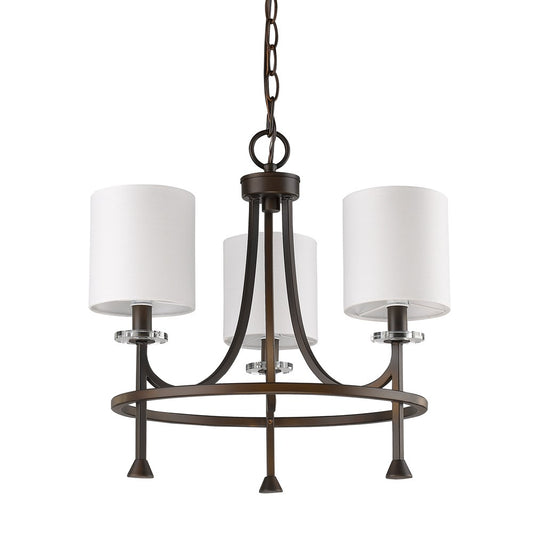 Kara 3-Light Oil-Rubbed Bronze Chandelier With Fabric Shades And Crystal Bobeches