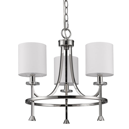 Kara 3-Light Polished Nickel Chandelier With Fabric Shades And Crystal Bobeches