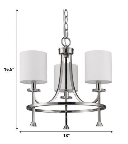 Kara 3-Light Polished Nickel Chandelier With Fabric Shades And Crystal Bobeches