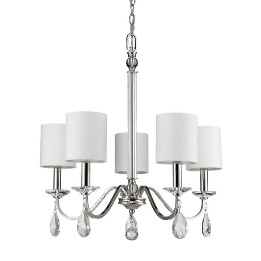 Lily 5-Light Polished Nickel Chandelier With Fabric Shades And Crystal Accents