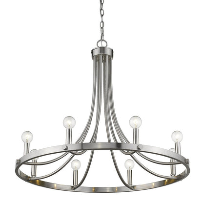 Silver Candle Style Eight Light Metal Dimmable Chandelier