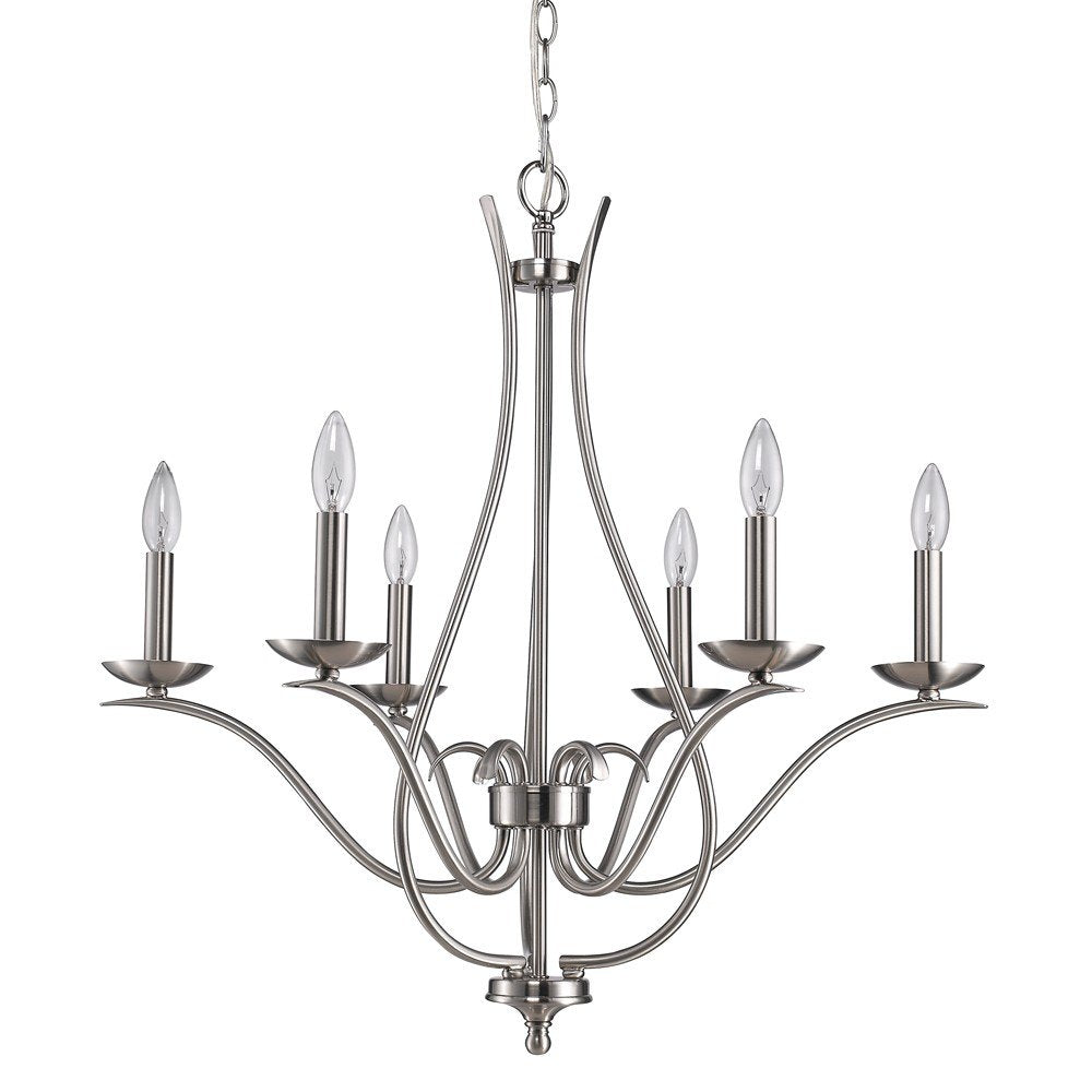 Nickel Candle Style Six Light Metal Dimmable Chandelier