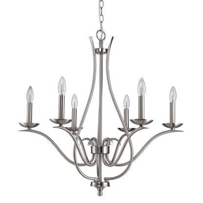 Nickel Candle Style Six Light Metal Dimmable Chandelier