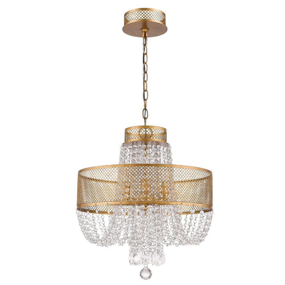 Gold Four Light Metal and Crystals Dimmable Chandelier With Shades