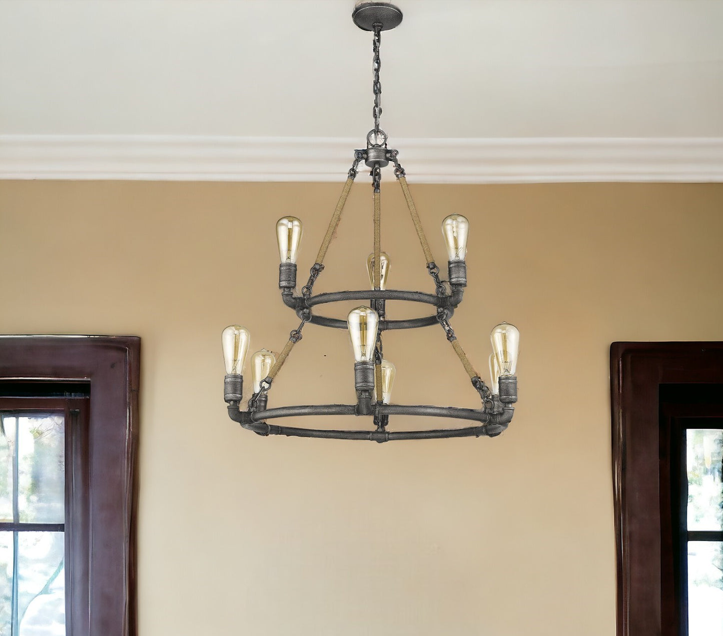 Brown and Black Nine Light Metal Dimmable Chandelier