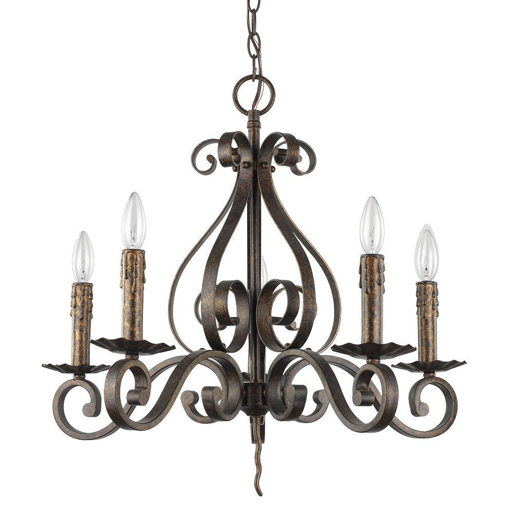 Brown Candle Style Five Light Metal Dimmable Chandelier
