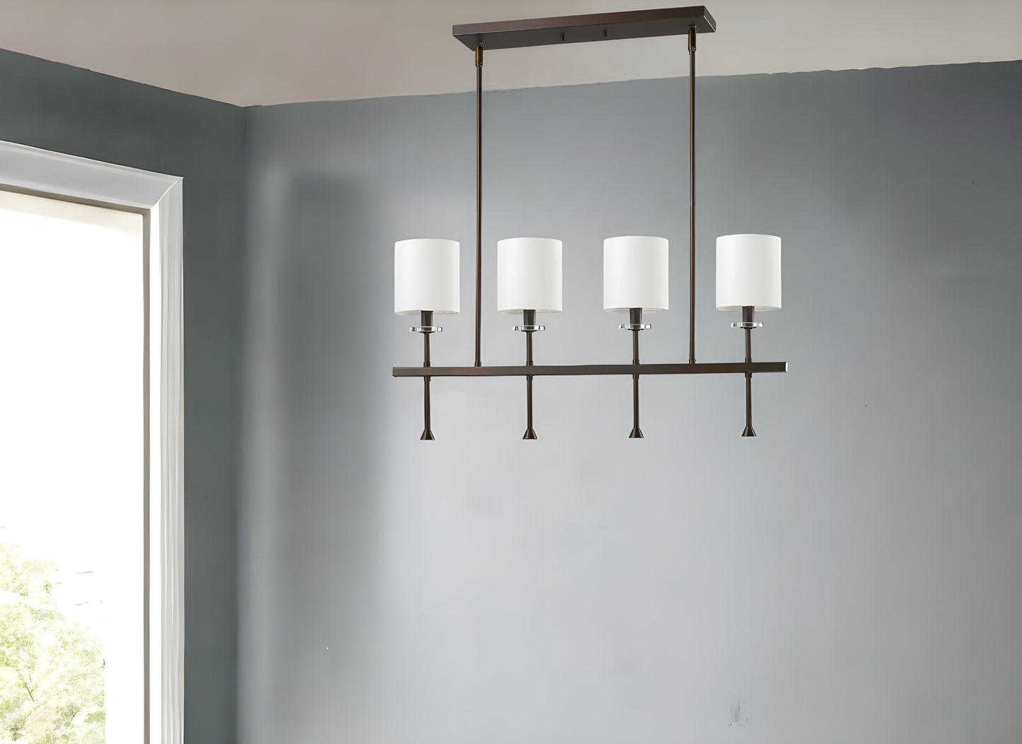 Kara 4-Light Oil-Rubbed Bronze Island Pendant With Fabric Shades And Crystal Bobeches