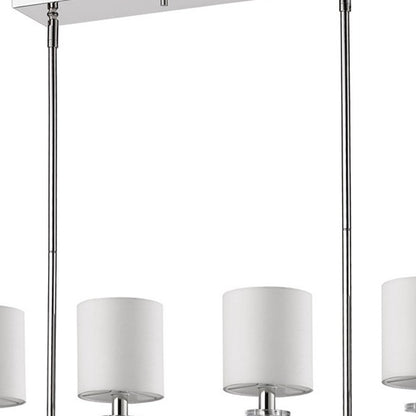 Kara 4-Light Polished Nickel Island Pendant With Fabric Shades And Crystal Bobeches
