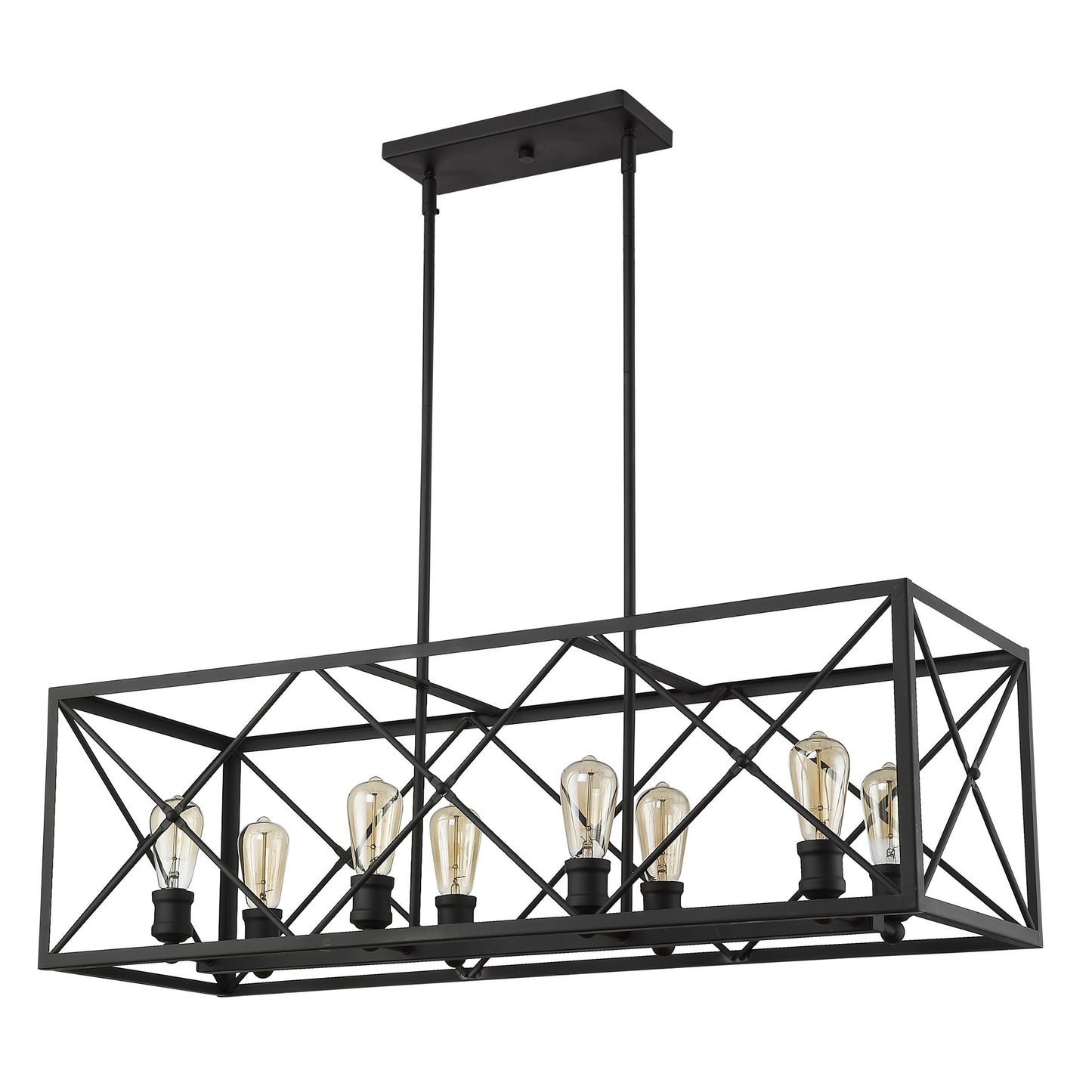 Brooklyn 8-Light Matte Black Island Pendant With Metal Framework Shade