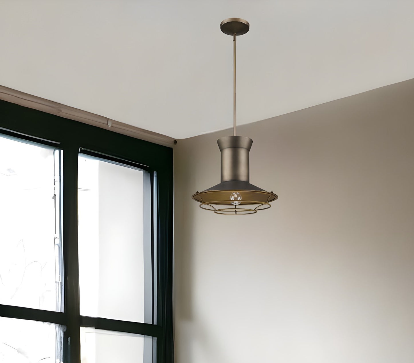 Newport 1-Light Tin Coated Pendant With Raw Brass Interior Shade And Louver