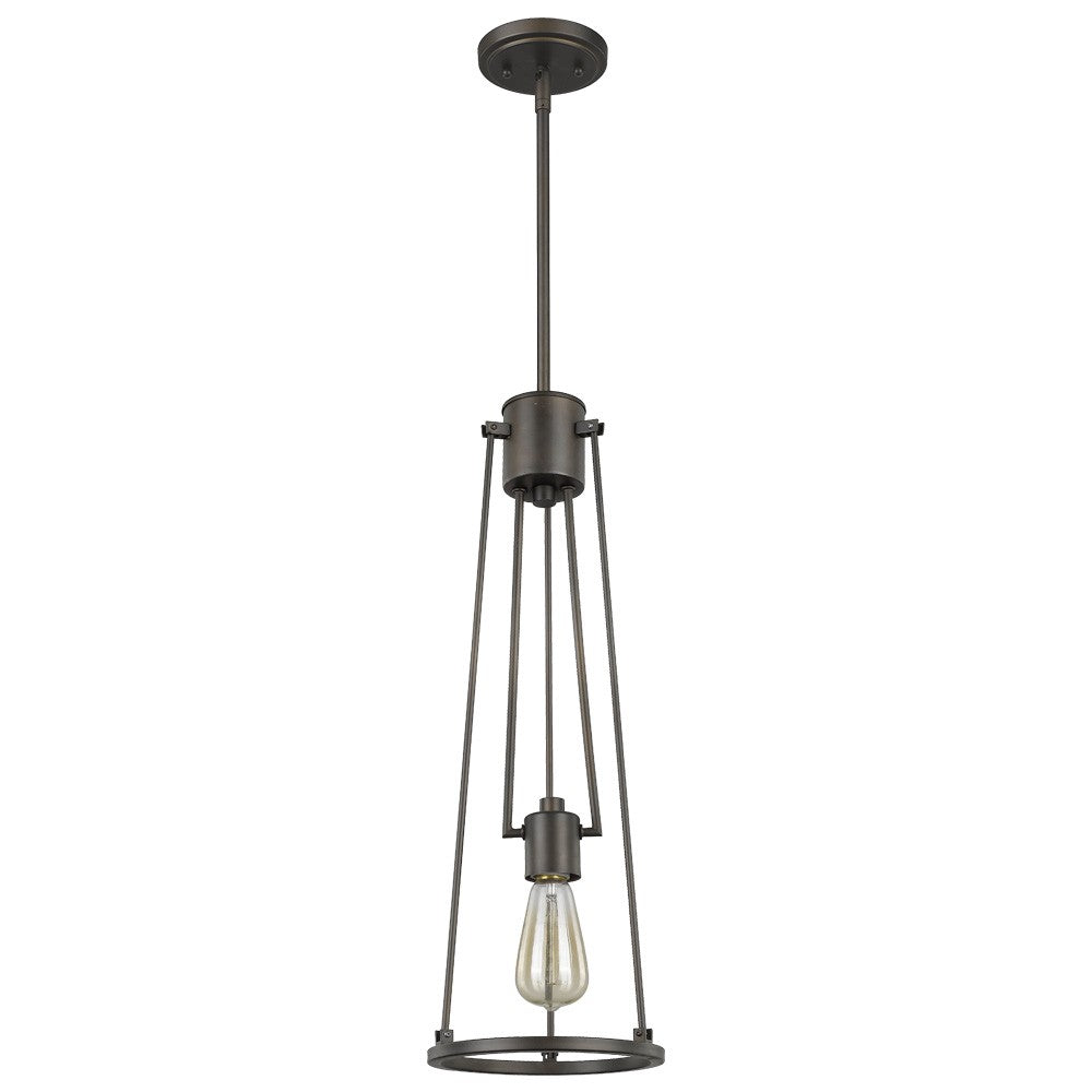 Jade 1-Light Oil-Rubbed Bronze Pendant With Vertical Structural Frames