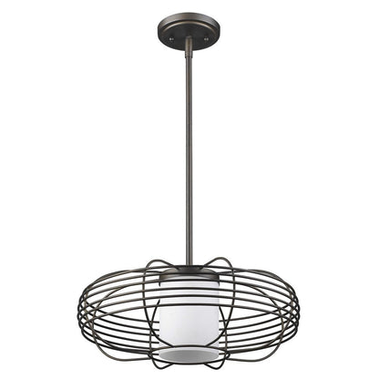 Loft 1-Light Oil-Rubbed Bronze Wire Globe Pendant With Etched Glass Interior Shade