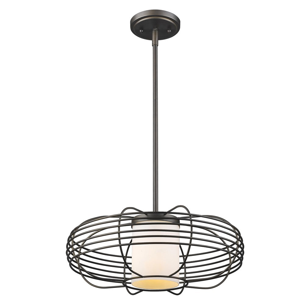 Loft 1-Light Oil-Rubbed Bronze Wire Globe Pendant With Etched Glass Interior Shade