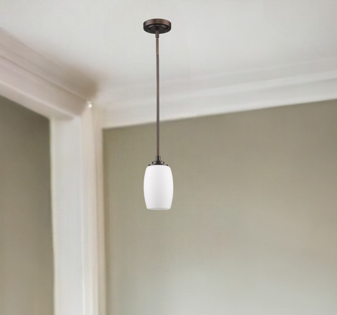 Bronze Hanging Light with Frosted Glass Shade